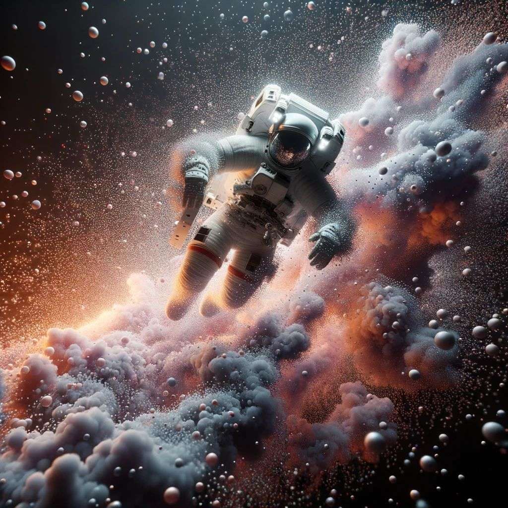 an astronaut, particle simulation, Octane render